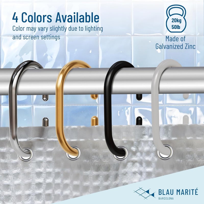 Blau Marité 12 Metal Shower Curtain Hooks, Rust-Proof Decorative C-Shaped Curtain Hooks for Bathroom, Golden Shower Curtain Rings, Fits Rods Up to 1 Inch (C, Gold) - Image 5
